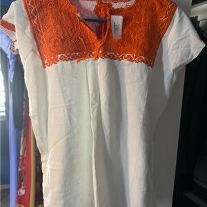 Vibrant Orange Embroidered Lace Women's Blouse